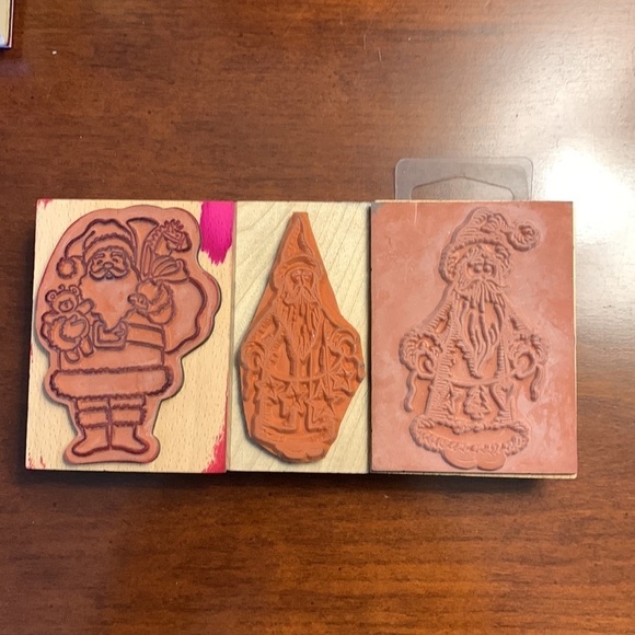 Set of Santa Rubber Stamps One Traditional and Two Folk Style - Picture 2 of 9